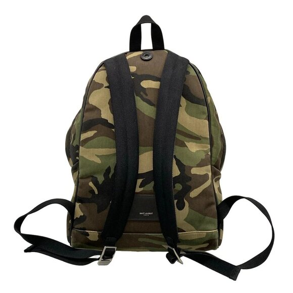 SAINT LAURENT PARIS - 437087 Khaki Black Multi Canvas Leather Backpack - Picture 3 of 15